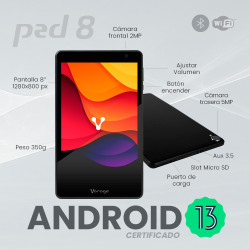 8 PULGADAS/4GB/64GB/ TABLET VORAGO PAD-8 PAD-8-BK